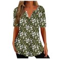 thumbnail image 1 of Penkiiy Blouse Décontractée d'Été à Col en V Imprimée pour Femmes, Manches Courtes, Boutons, Vert Armée, 1 of 5