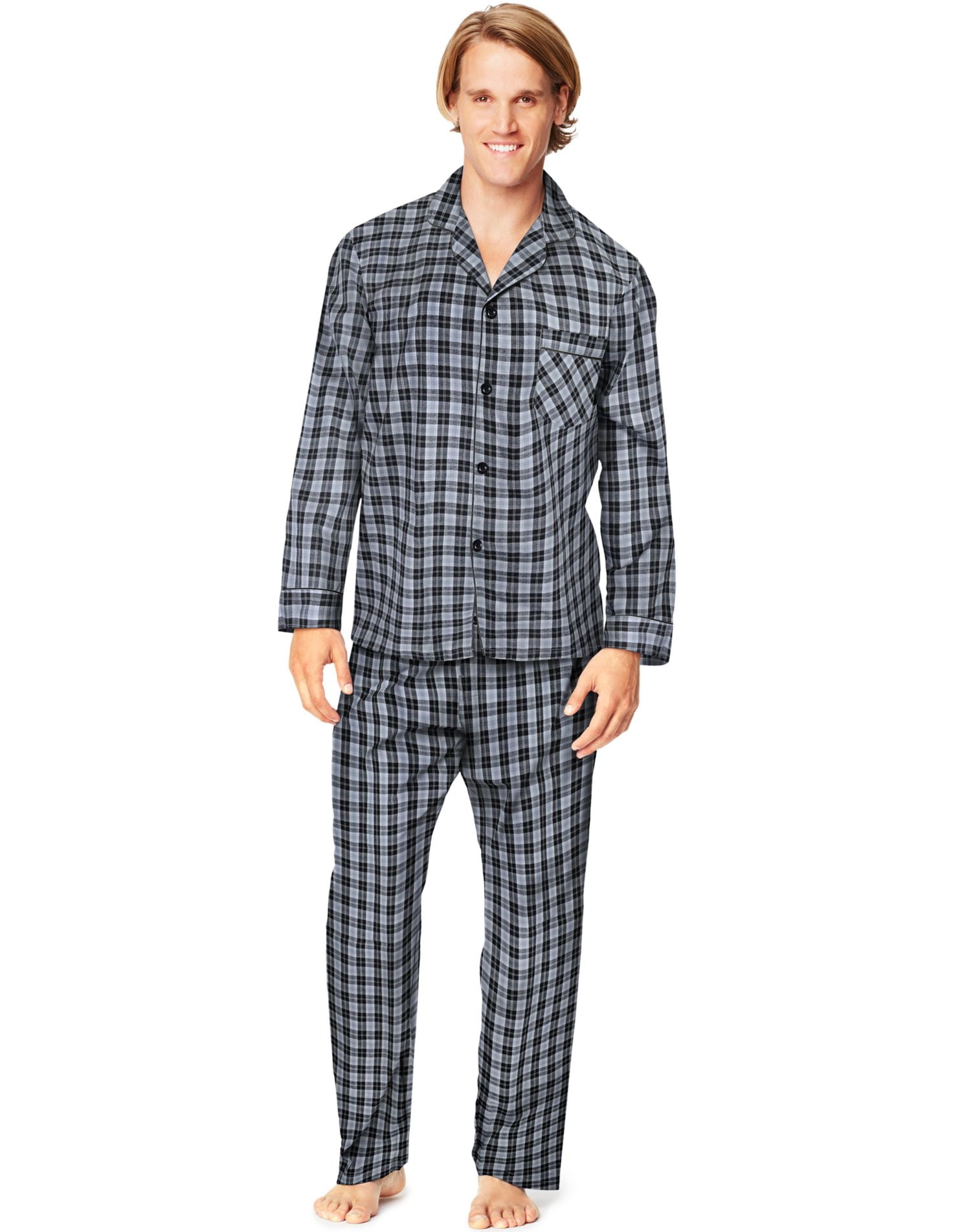 Hanes Pyjama Tissé pour Homme, P, Carreaux Gris/noir
