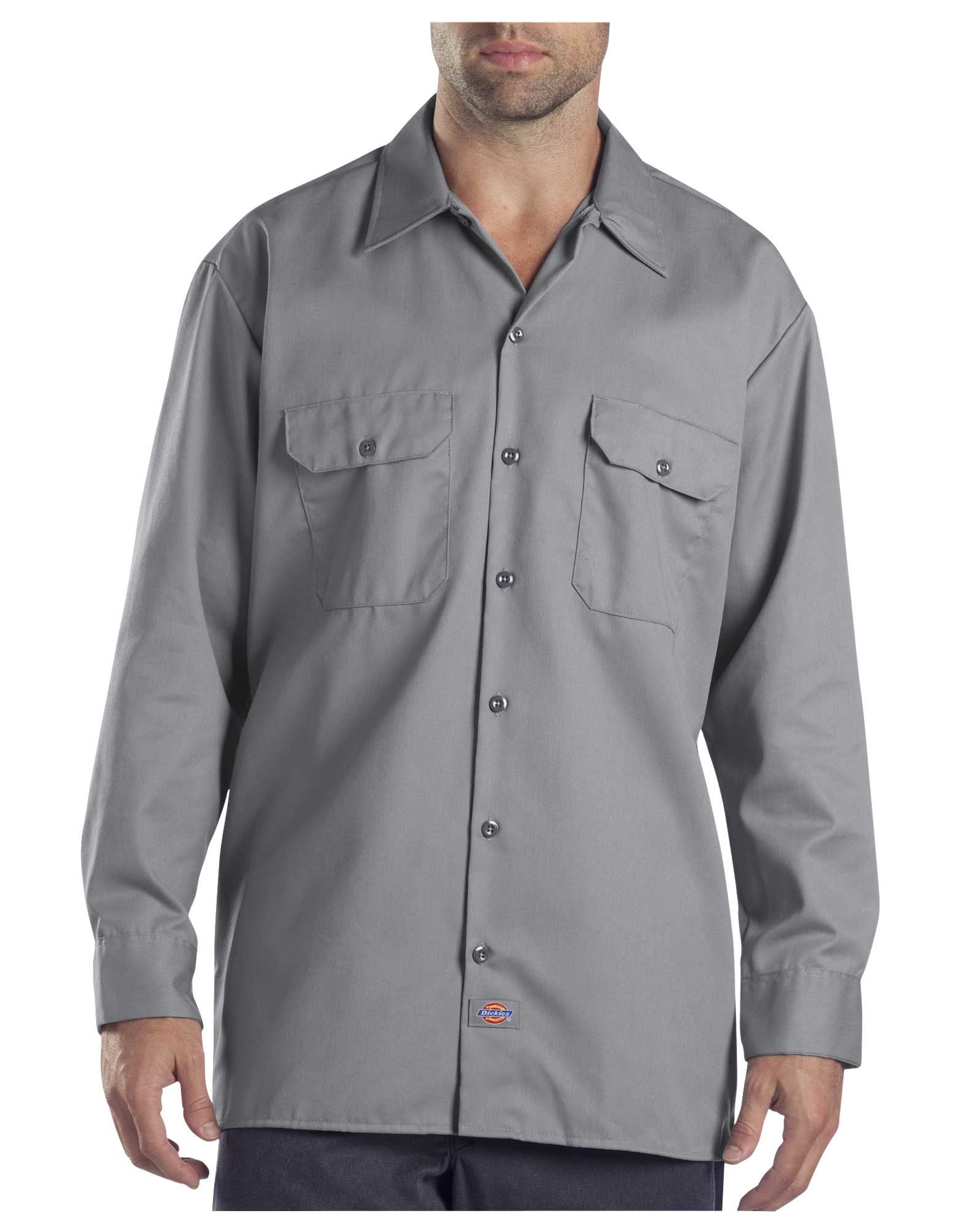 Dickies Mens Long-Sleeve Work Shirt, M, Silver