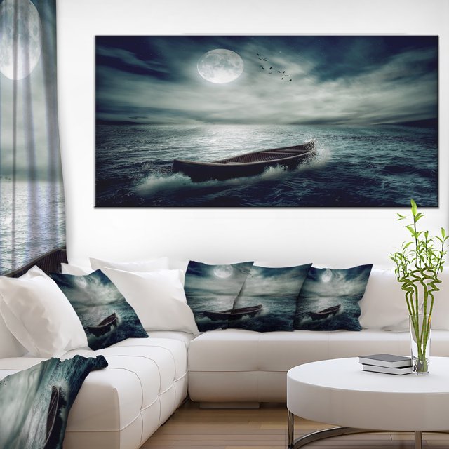Boat Drifting Away After Storm - Seashore Canvas Art Print