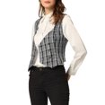 thumbnail image 4 of INSPIRE CHIC Women's Plaid Double Breasted Versatile Racerback Suit Vests Black XS, 4 of 5