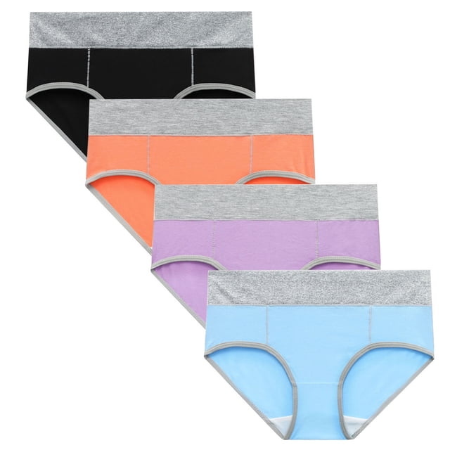 RKSTN 4Pc Womens Boxer Briefs High Waist Full Coverage Briefs Soft Breathable Postpartum Panties Patchwork Color Stretch Underpants