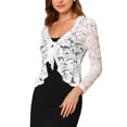 thumbnail image 4 of INSPIRE CHIC Women's Floral Lace Cardigans Tie Front Ruffled Hem Sheer Crop Bolero Shrug M White, 4 of 7