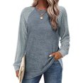 thumbnail image 2 of yoeyez Tunique en Tricot pour Femmes, Chandails à Manches Torsadées Patchwork, Col Ras du Cou Raglan, Chemises à Manches Longues, Hauts Mode Automne 2024, Bleu, TG, 2 of 4