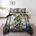 thumbnail image 2 of Western Dragon Kids Comforter Set Queen Size,Tale Castle Cloud Glass Dragon Bedding Set,Boys Girls Room Decor,Geometric Patchwork Natural View Down Comforter,Blue Retro Duvet Insert,2 Pillowcases, 2 of 7