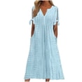 thumbnail image 2 of Babysbule Liquidation Robes d'Été pour Femmes, Mode Femmes Décontractée Ample Imprimé Papillon Col en V Manches Mi-Longues Boutons Poches Robe Longue, 2 of 6