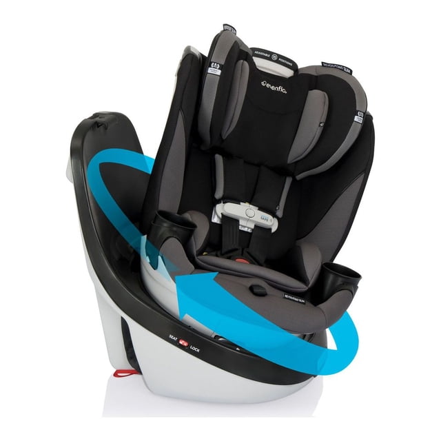 Evenflo GOLD Revolve360 Slim 2-en-1 Siège d'Auto Convertible Rotatif avec SensorSafe en Obsidienne. Conçu pour les Véhicules Compacts, Il Offre une Empreinte de 16,7 Pouces, une rotation à 360 Degrés d'Une Main et Deux modes : Orienté vers l'Arrière pour 4-50 Lb et Orienté vers l'Avant pour 22-65 Lb. Équipé de la Technologie SensorSafe pour des Alertes de Sécurité en Temps Réel et du Système d'Installation de Sécurité Sure36