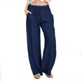 thumbnail image 1 of Women‘s Linen Plus Size High Waisted Loose Fit Pants Drawstring Closure Gothic Trousers for Women, 1 of 4
