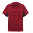 thumbnail image 2 of Chef Coat Short Sleeve with Buttons Pockets Cook Jacket Chic Cooking Work Wear Uniform Costume for Restaurant Hotel Cafe Kitchen Red L, 2 of 6