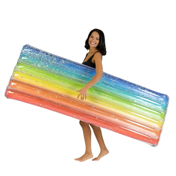 Deluxe Glitter Pool Raft 74in - Rainbow Haze