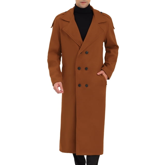 INSPIRE CHIC Men's Winter Pea Coat Notch Lapel Double Breasted Solid Color Overcoat S Brown