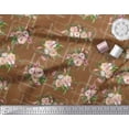 thumbnail image 3 of Soimoi Satin Lourd Brun Tissu Feuilles et Roses Imprimés Floraux au Mètre 54 Pouces de Large, 3 of 3