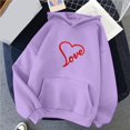thumbnail image 2 of WZXFASHION Women's Solid Color Long Sleeved Love Printed Hooded Sweater Clearance pullover sweater, 2 of 4