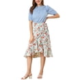 thumbnail image 2 of INSPIRE CHIC Women's Puff Shoulder Round Neck Collarless Ruffle Keyhole Back Blouse, 2 of 5