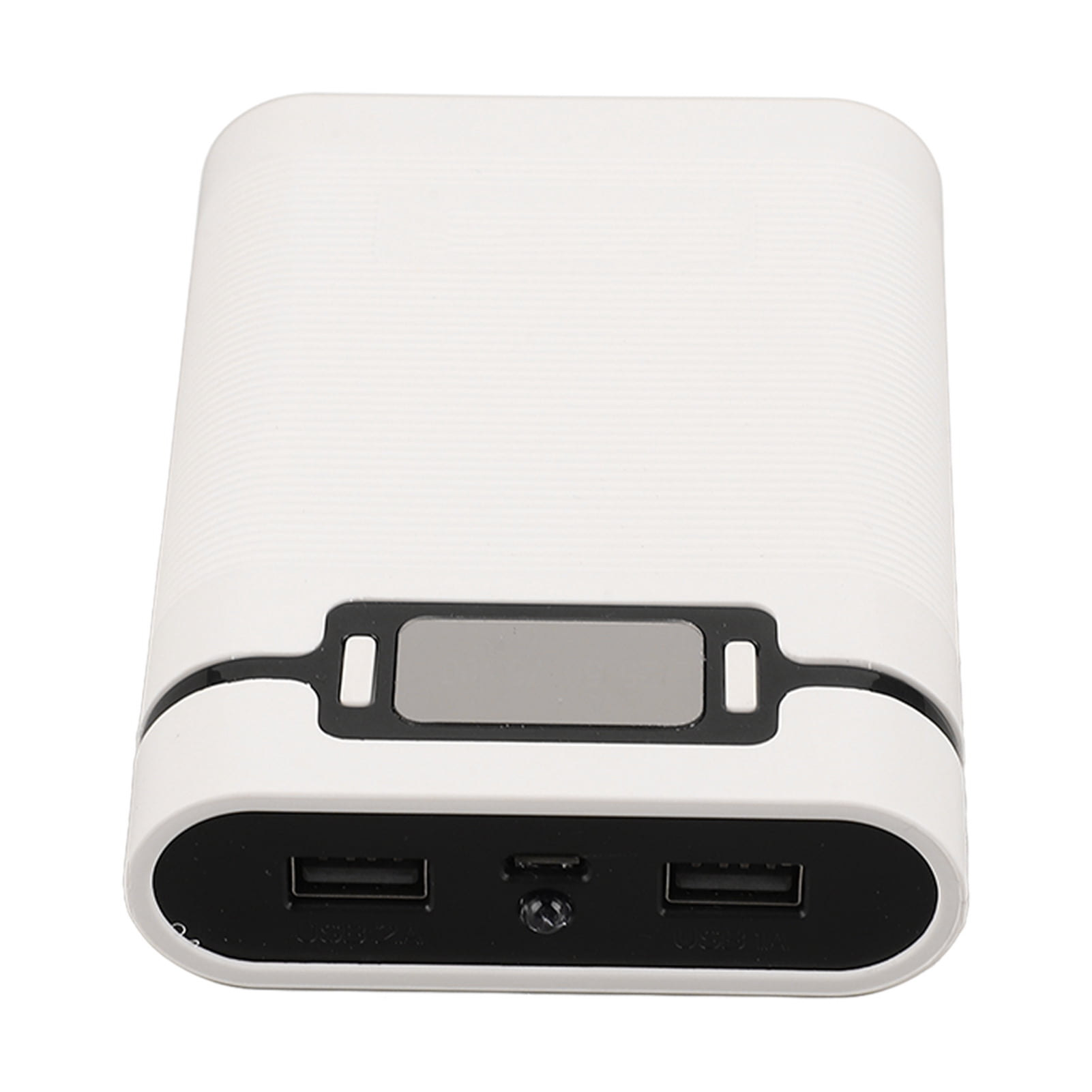 Battery Charger Outer Case, Overvoltage Protection Power Bank Box Compact Portable LED Lights Display Screen ABS Metal  for Mobile Phones White