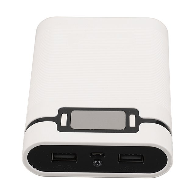 Battery Charger Outer Case, Overvoltage Protection Power Bank Box Compact Portable LED Lights Display Screen ABS Metal for Mobile Phones White