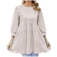 thumbnail image 1 of Pompotops Spring Women's Wear Solid Color Round Neck Seven Point Sleeve Large Swing Loose Casual Top, 1 of 8