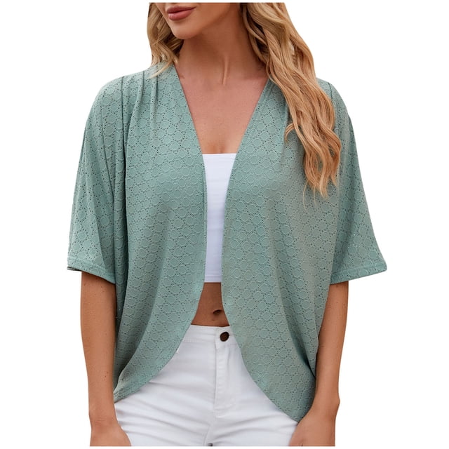 Cardigan for Women Womens Solid Color Cardigan Jacket With 5/4 Sleeves And Ruffled Top Cardigan