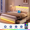 thumbnail image 3 of Greenstell Smart Charging Storage Bed Frame - 900lbs Capacity Noise-Free, Queen, Off White, 3 of 8