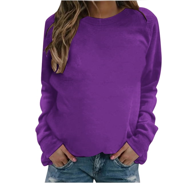 RKSTN Chandail pour Femmes Mode Couleur Unie Décontracté Manches Longues Col Rond Hauts Coupe Ajustée Chandail à Enfiler Mignon Léger Blouse