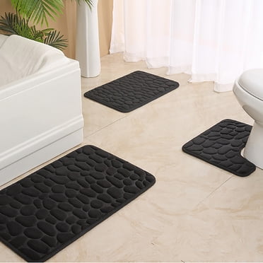 Meitianfacai Bathroom Rug Set Of 3 Memory Foam Bath Mat Toilet Mat Soft Absorbent Thick Rug Non-Slip Backing Universal Machine Washable, Black
