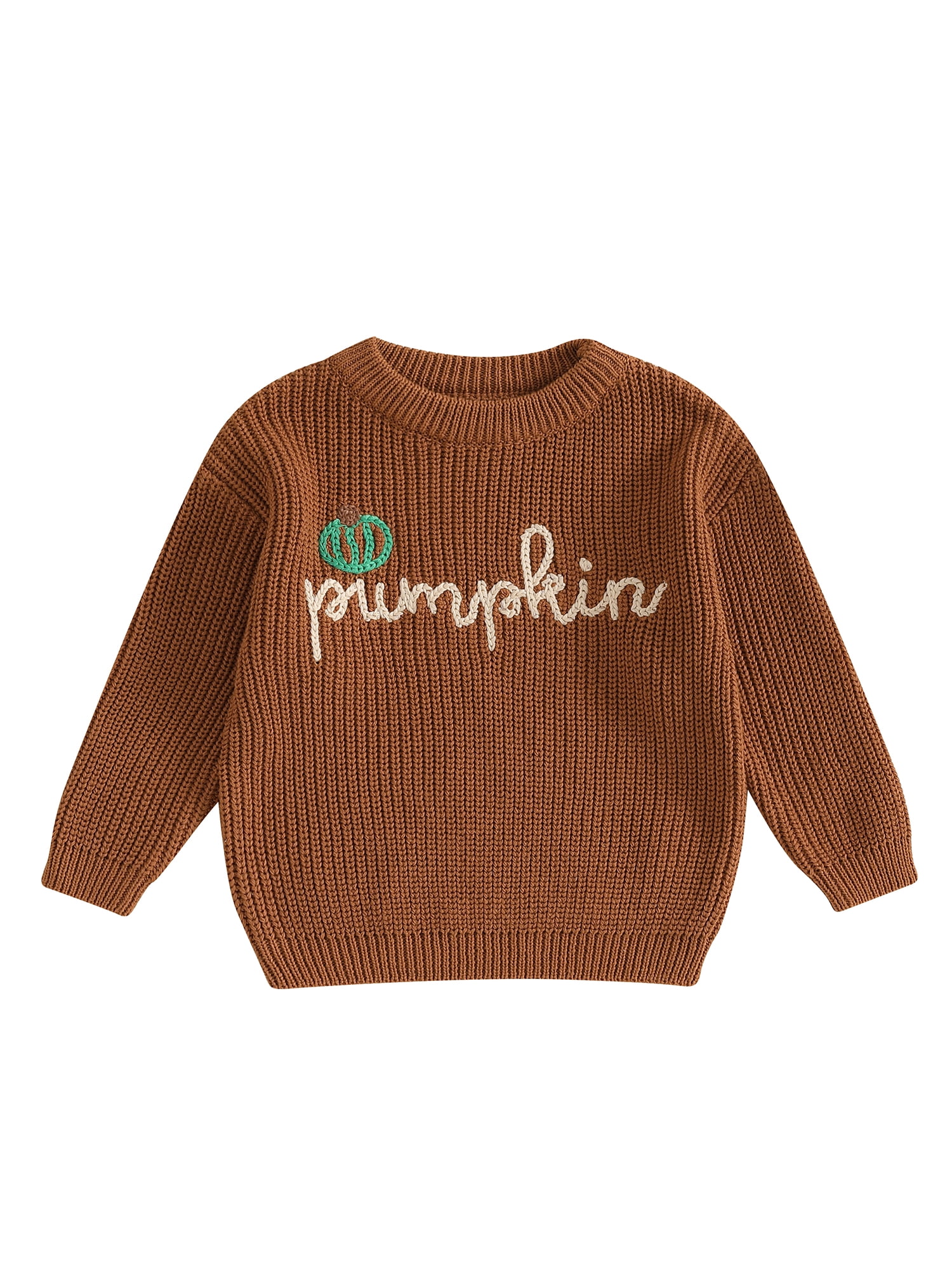 FOCUSNORM Chandails d'Halloween pour Tout-Petits Citrouille Brodée Lettre Manches Longues Col Rond Tricot Côtelé