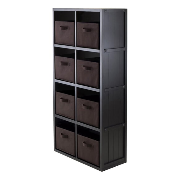 9-Pc Timothy 4 x 2 shelf with 8 Chocolate Fabric Baskets, item 20832