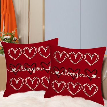EGNMCR Valentine's Day Pillow Covers 18x18 Inch Set Of 2 White Hearts Decor Throw Pillow Covers Valentine's Day Cushion Case Decoration For Sofa Couch Gift Red Valentine Day PillowCovers