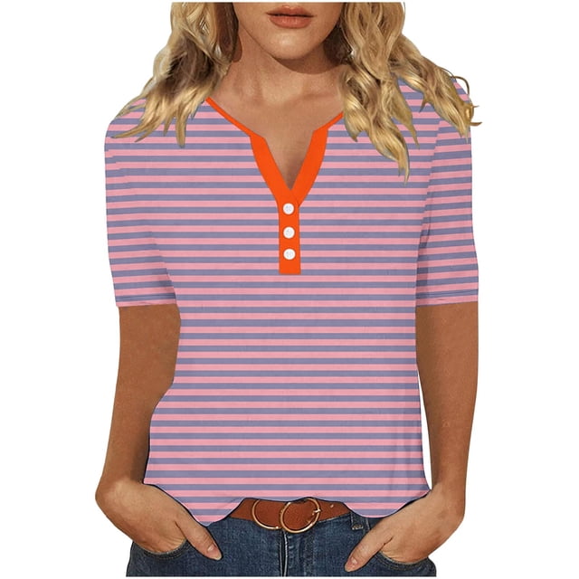 XMMSWDLA Hauts pour Femmes Décontractés à Imprimé Floral Manches Courtes Col Rond Été Blouse Ample Chemise Tunique Haut Rose Hauts à Manches Courtes pour Femmes