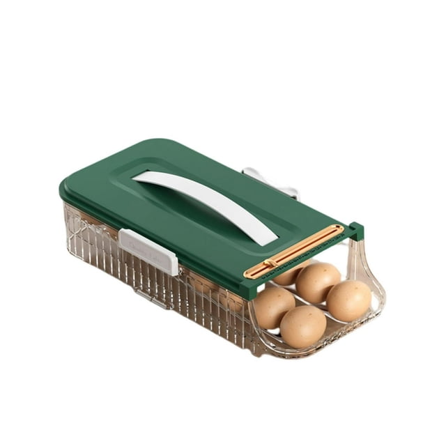 MesaSe Egg Storage Box with Date Scale Rolling Slide Organization Plastic Egg Container Fridge Drawer Organizer Box Kitchen Supplies