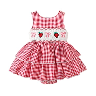 TIWEKE Newborn Clothes Girl,Girls Sleeveless Plaid Romper Embroider Bodysuits Dress,Size 18-24 Months