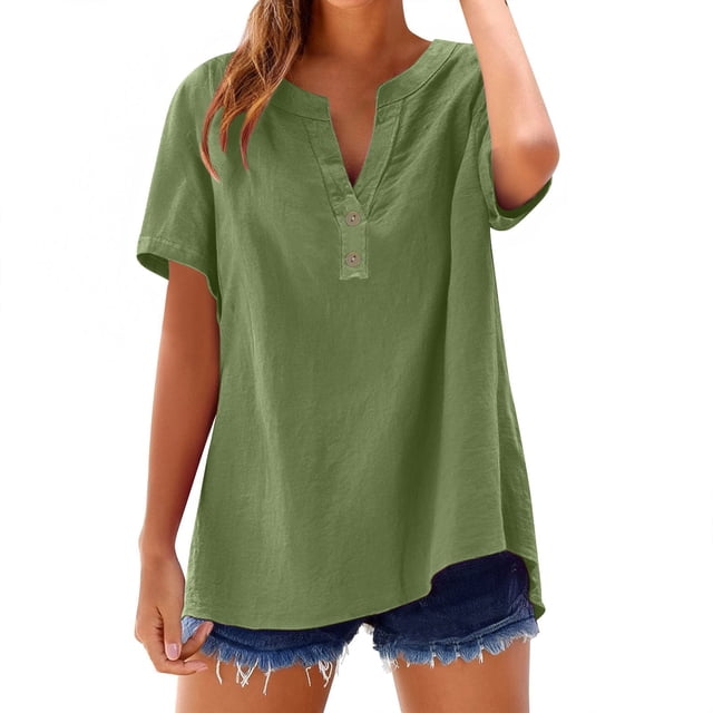 T-Shirts Femmes Lot Mode Décontractée Col en V Manches Courtes Haut T-Shirt - Hontri