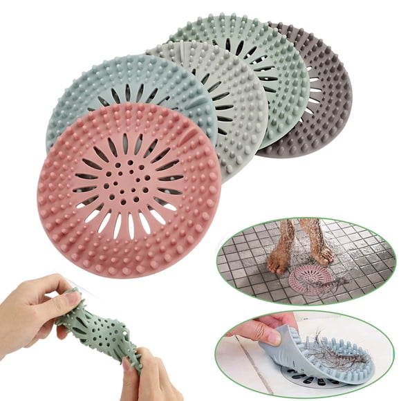 5Pcs Hair Catcher Shower Drain Covers Basement Sewer Bathroom Hair Filter Kitchen Sink Washbasin Blocking Silicone Hairproof Floor Drain Cover