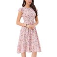 thumbnail image 4 of INSPIRE CHIC Robes pour Femmes Manches Courtes Smockées Florales Été Midi Robe d'Été S Blanc, 4 of 7