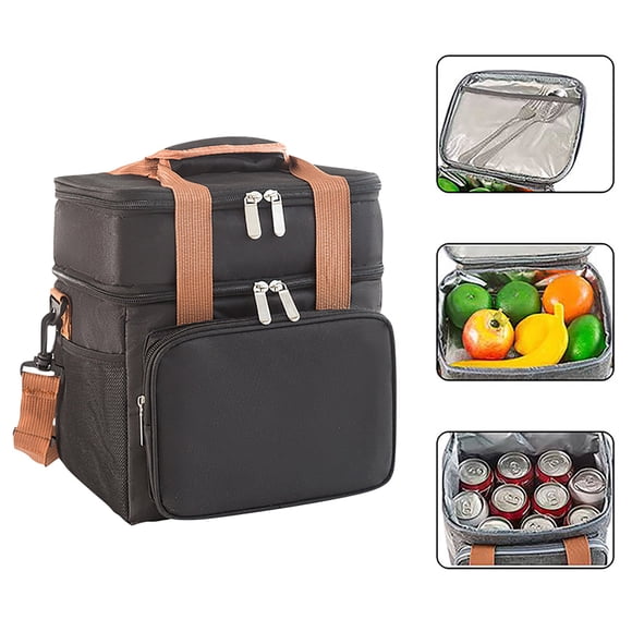 Hearth & Gear Insulated Large Lunch Double Heavy Duty Durable Lunch Bag Leak Proof Freezer Bag Men Female Adult Work Flight Beach Day Trip Thermal Lunch Bag for Men Womens Lunch Bags for Work with