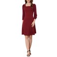 thumbnail image 1 of Unique Bargains Col Carré Femmes Garniture Pure 3/4 Manches en Mousseline de Soie Mini Robe 1 L, 1 of 6