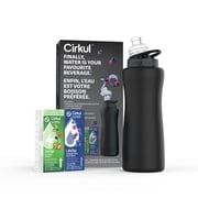 Cirkul 32oz Matte Black Stainless Steel Starter Kit with Matte Black Cirkul Lid 2.0 and 2 Flavor Cartridges (Blueberry Grape & Kiwi Berry).