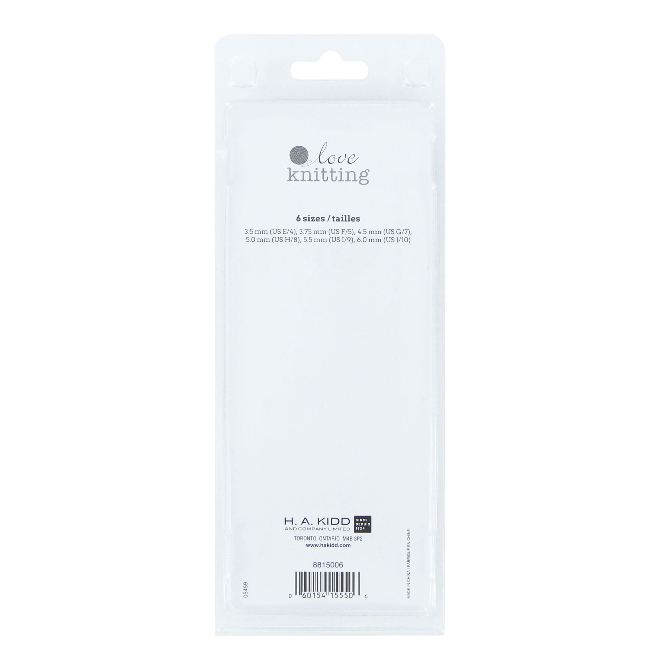 LOVE KNITTING ensemble de crochets - 6 pièces, 3.5-6 mm (0.24 po), 15 cm (5.9 po) aluminium