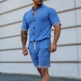 thumbnail image 2 of Mikilon Mens Trendy Outfits 2-Piece Set Cardigan Set Slim Knit Short Sleeve Lapel Shorts Set Top Shorts Two Piece Set Funky Comfort Short Sleeve Lapel Set Light Blue S, 2 of 5