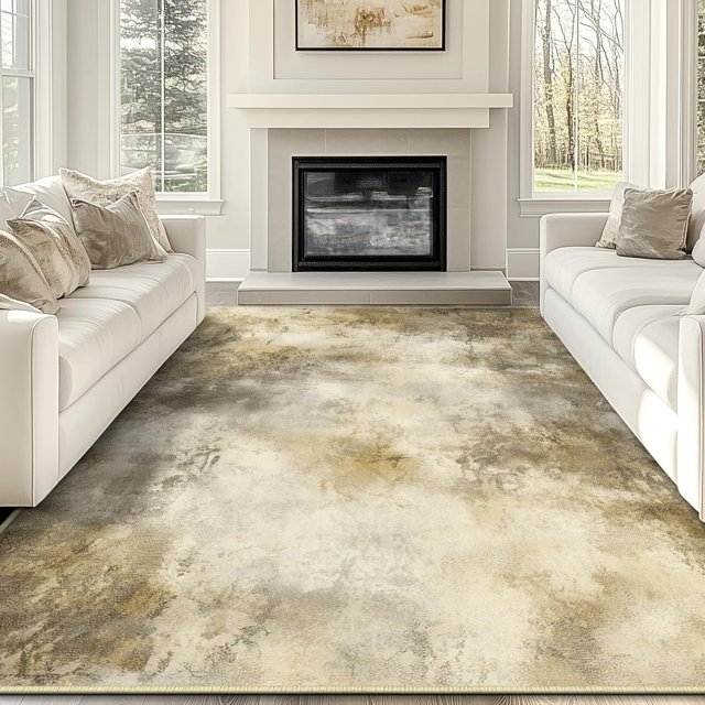 KIRFEIHT Area Rug 6x9 for Living Room Modern Abstract Bedroom Rug Machine Washable Carpet Non Slip Stain Resistant Rug for Dining Room Soft Kid‘s Playroom Rug Faux Wool Indoor Carpet Brown