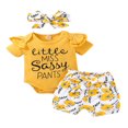 thumbnail image 1 of Twins Baby Girl Outfits Set Short Sleeve Ruffled Romper+Shorts+Headband, 1 of 5