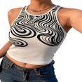 thumbnail image 3 of Women Y2k Close-fitting Camisole Printed Pattern Round Collar Sleeveless Crop Tops Brown S, 3 of 3