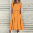 thumbnail image 1 of Robes d'Été pour Femmes 2025 Zeophrasy Robe de Vacances Décontractée pour Femmes, Fête, Quotidien, Plissée, Col Rond, Unie, Manches Courtes, avec Poche, Liquidation à Moins de 5, 1 of 9