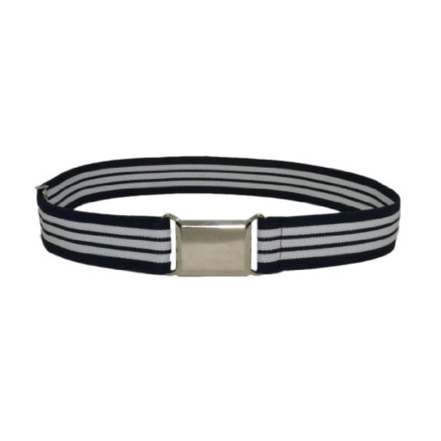 Ceinture Élastique Ajustable pour Enfants avec Boucle Carrée Argentée - Rayure Marine et Blanche