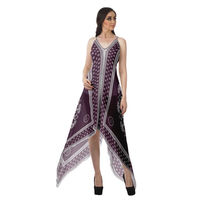 Moomaya Robe Mouchoir Femme Imprimée à Dos Nu Robes d'Été Femme