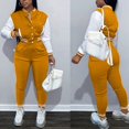 thumbnail image 2 of Tenue d'Entraînement 2 Pcs pour Femmes, Veste Patchwork à Boutons, Pantalon Long, Survêtement, 2 of 4
