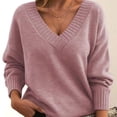 thumbnail image 2 of Timegard Hauts pour Femmes Col en V Profond Manches Longues Ample Confortable Chandail à Enfiler Automne Hiver Décontracté Hauts Chandail, 2 of 3