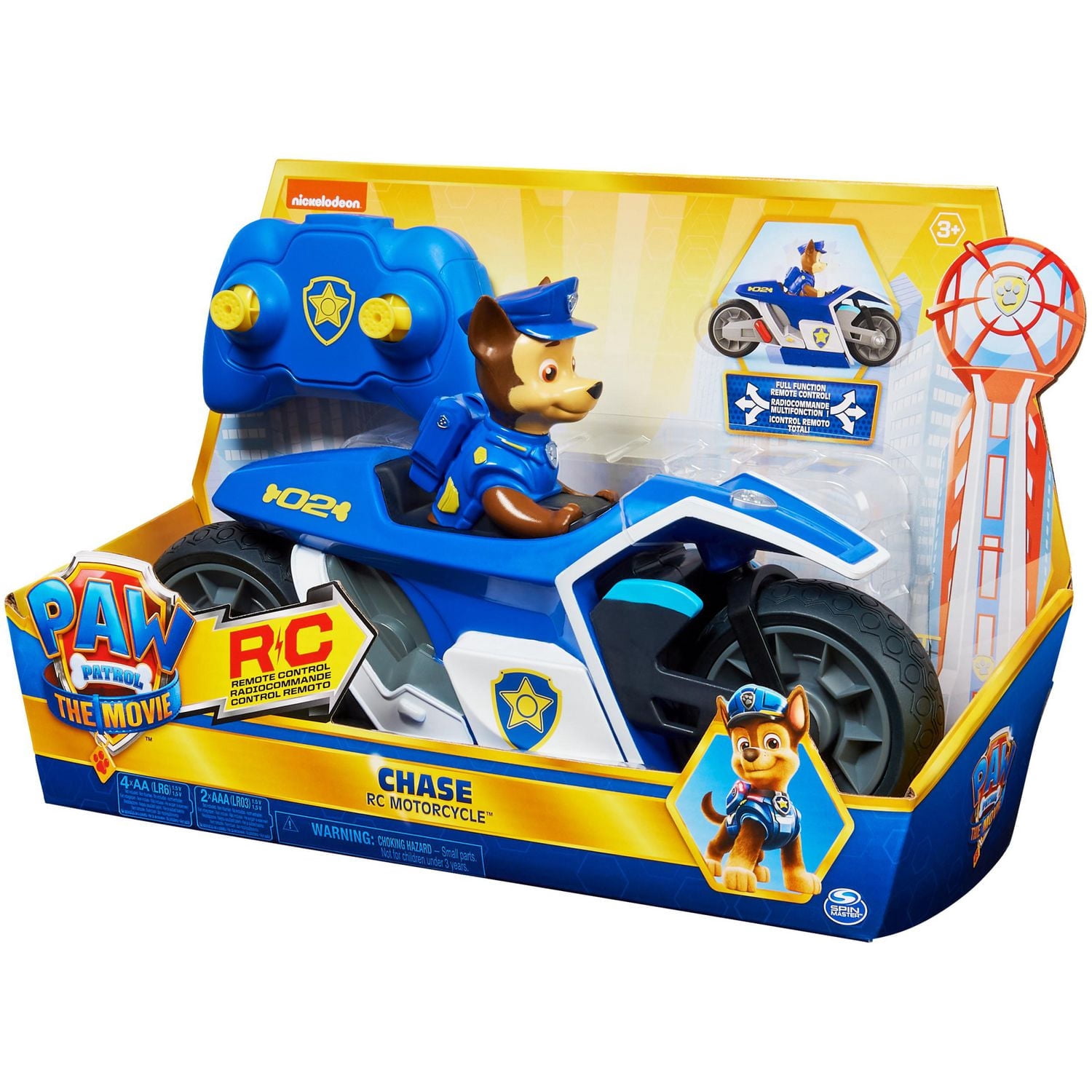 PAW Patrol, Chase RC Motorcycle, moto radiocommandée du film, véhicules radiocommandés pour les enfants à partir de 3 ans
