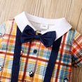 thumbnail image 4 of LSLJS Lapel Gentleman Bowknot Strap Jumpsuit Stitching Plaid Short Sleeve Romper, Baby Romper, 4 of 8