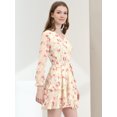 thumbnail image 3 of INSPIRE CHIC Robe à Fleurs pour Femme à Manches Longues, Taille Élastique, Ourlet à Volants, avec Ceinture, 3 of 5